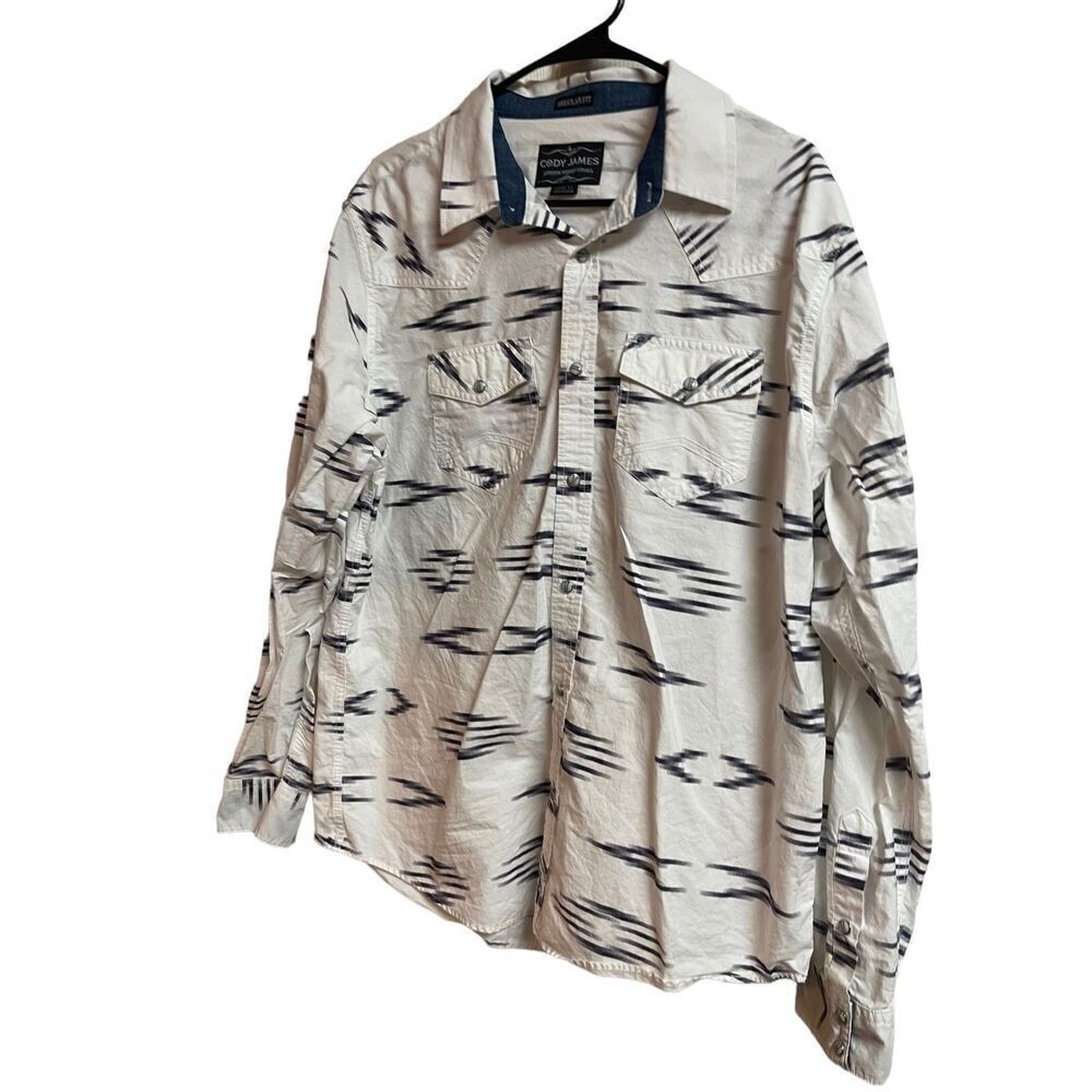 Cody James Men's White Blue Regular Pearl Snap Ikat Button Down Shirt Size XL
